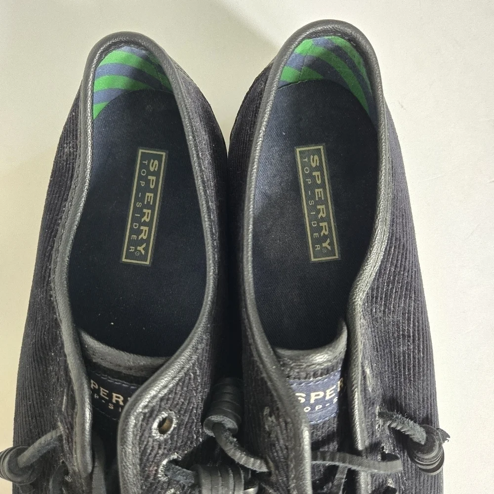 Sperry top sider black corduroy leather laces like new sz 8